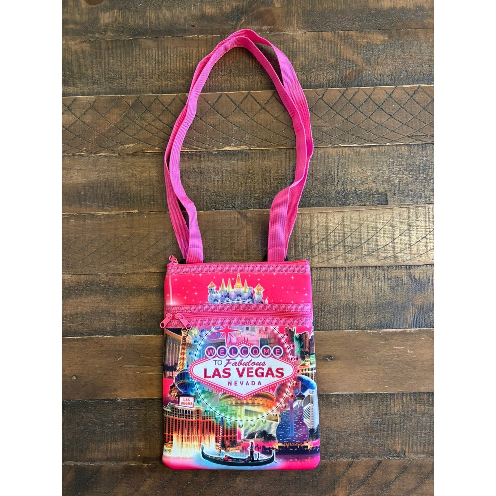Unbranded Las Vegas Crossbody Bag Pink Souvenir Skyline Zippered